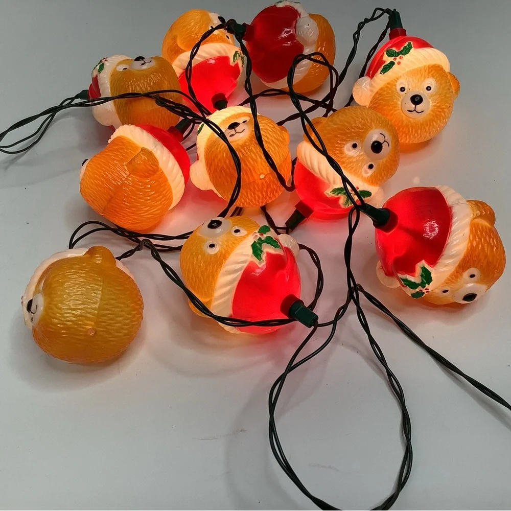Vintage Christmas Blow Mold String Lights Santa Teddy Bear Holiday Rare HTF